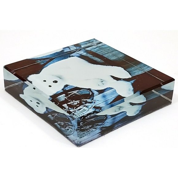 Gund TEDDY BEAR GLASS PAPERWEIGHT black & white design 3"square x 3/4" #4041944 - Picture 4 of 7